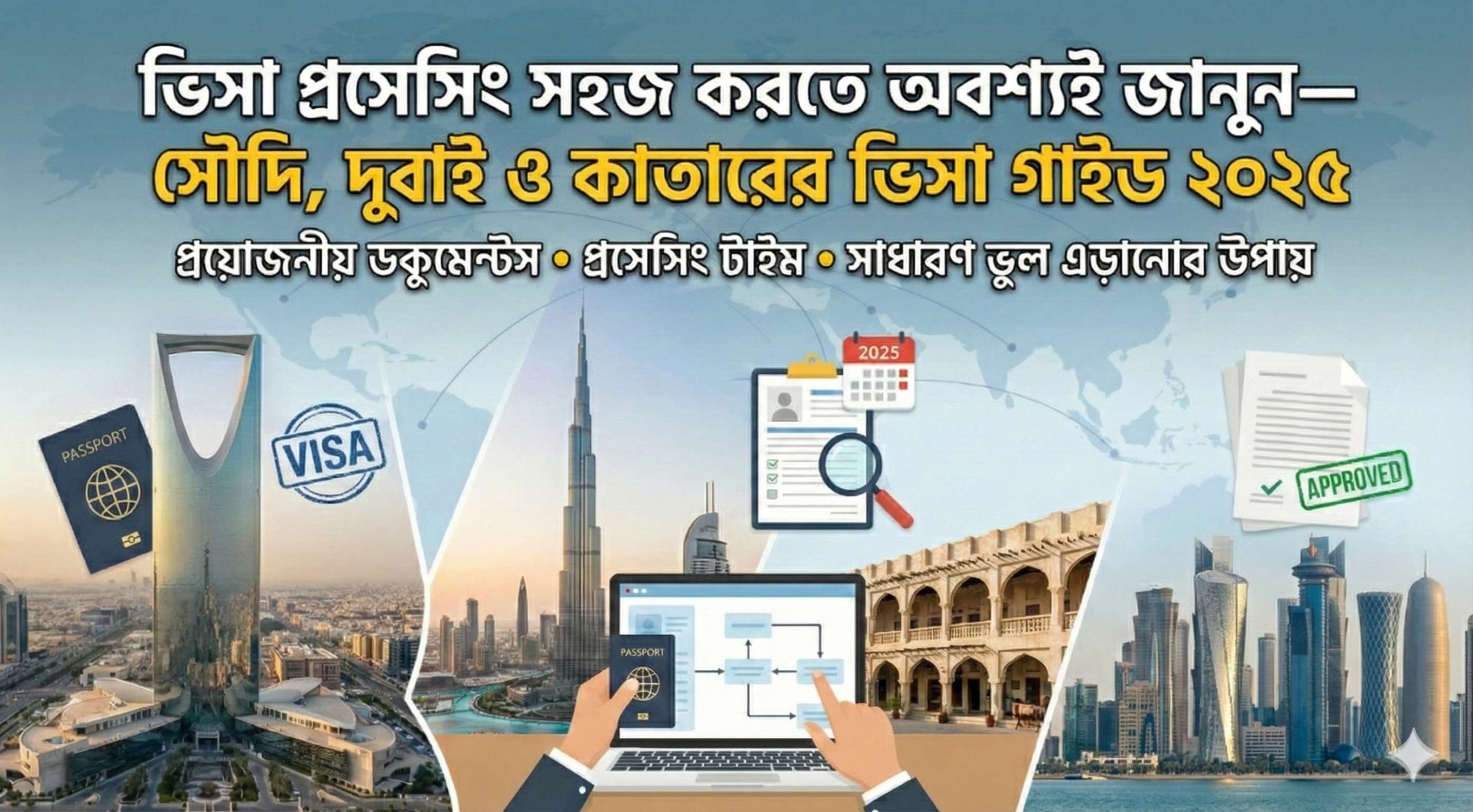 ভিসা প্রসেসিং সহজ করতে অবশ্যই জানুন—সৌদি, দুবাই ও কাতারের ভিসা গাইড ২০২৫